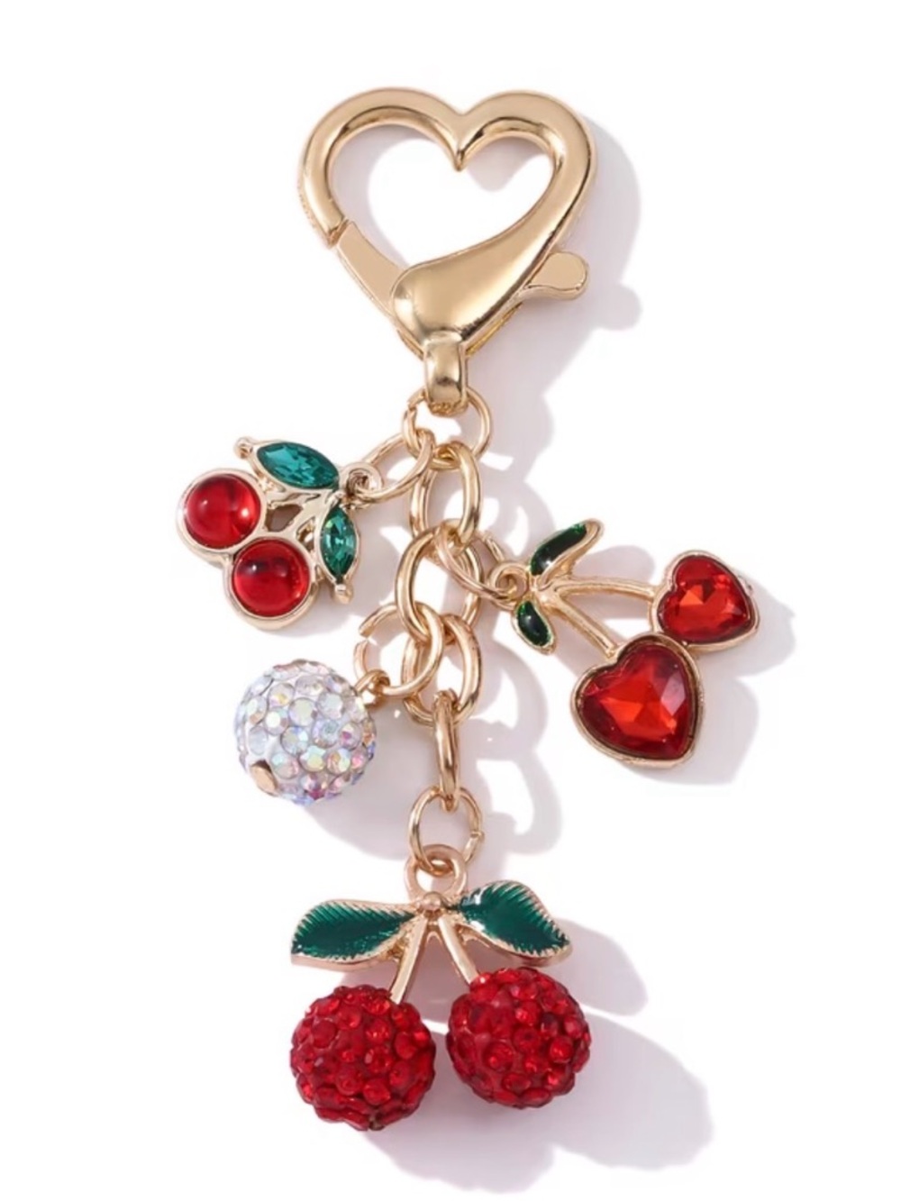 Bag Charm or Keychain with Red Cherry Crystal Charm - Picture 3 of 3